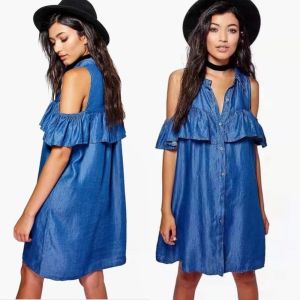 ANNESHOP88 Denim Bakuna Dress Off Shoulder Dress