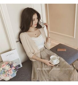 Áo Khoác Len Mỏng Cúc Hoa Vintage Nhẹ Nhàng Cực Dễ Thương