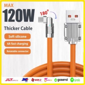 Kabel Data Fast Charging 120W 6A Desain Putar Kabel Data Silikon Type C
