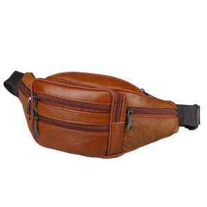 Mens Waist Pack Cowhide Leather Waist Belt Bag Male Fanny Pack Sling Shoulder Bags Pouch