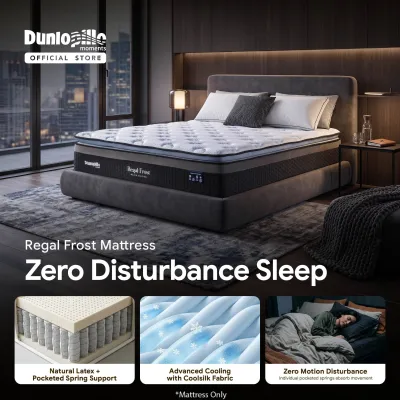 Dunlopillo Regal Frost 14Inch (36cm) Natural Dunlop Latex Coolsilk Pocketed Spring Mattress (Black Edition) Firmness: Medium-Soft / Tilam Queen/ King/ Single/ Super Single Getah 双人床 天然乳胶 袋装弹簧 冷床 凉床 背部支撑