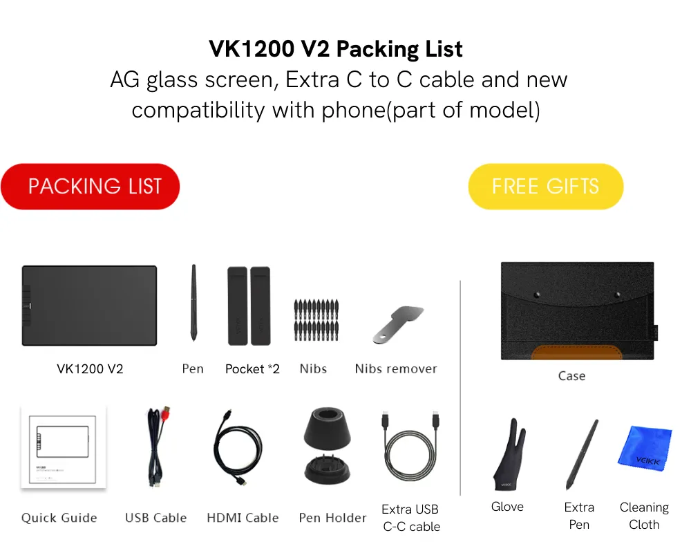 VEIKK VK1200 v2 เมาส์ปากกาพร้อมจอวาด 11.6 นิ้ว การแสดงกราฟิก หน้าจอเคลือบแบบเต็ม ความไวต่อแรงกด 8192 ระดับ 290 PPS