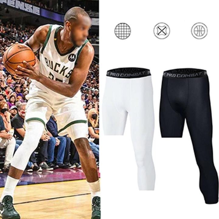Men One Leg Compression 3/4 Capri Tights Pants Athletic Layer Base  Basketball X6F8