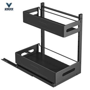 Cabinet Organizer Pull Out Multi-Purpose Storage Organizer 2 Tier Slide Out Easy Installation for Bathroom & Kitchen [Vodool Center]