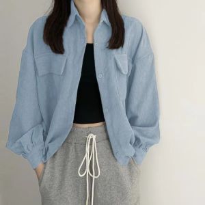 Korean Chic French Retro All-match Loose Short Corduroy Shirt Long-sleeved Jacket Womens Fashion