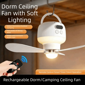 HUANG Rechargeable Ceiling Fan Light Energy Saving with Remote Control Hanging Fan Light Portable 3 Gears Electric Fan Night Lamp Outdoor Camping