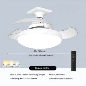 Smart Ceiling Fan With LED Light Remote With App Control Modern Ceiling Fans 2 in 1 Ceiling Light And Fan With Remote Control Inverter Ceiling Fan For Living Room Bedroom E27 Socket Fan 3 Blades 48W 3 Color Dimmable Energy Saving Lnvisible Blade