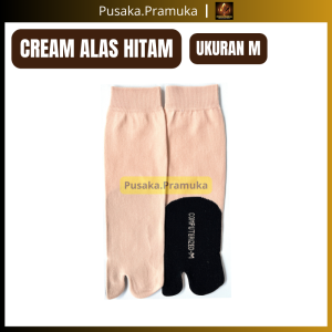 Grosir 12 pcs Kaos Kaki Jempol Wanita Dewasa Bahan Nilon Tebal Cream Polos Tapak Hitam Ukuran SML