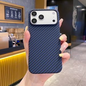Ultra Thin Carbon Fiber Kevlar Stripes Texture Case For iPhone 17 Air 16 15 14 Plus 13 12 Pro Max Frameless Frosted Bumper Cover