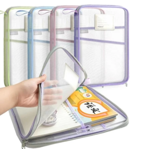 Student Transparent Mesh Book Storage Bag L-Shape | Stationery Organizer | Beg Fail Jaring Pelajar | 学生透明网格文件收纳袋 L型拉链袋
