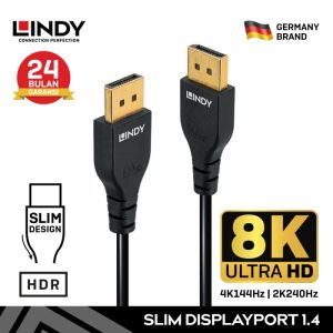 LINDY Kabel DisplayPort DP 1.4 Slim Male to Male 8K Cable 36463 3M