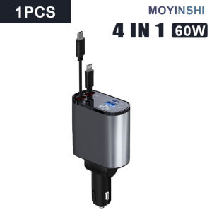 4 In 1 Car Fast Charger 120W Car Charger Fast Charging Car Charger Socket Outlet Multiple Socket High Quality Fast Charger for Cellphone Car Accessories Charger with Voltmeter Type C Iphone 4 USB Port Charger Outlet 180° Rotation Retractable Universal