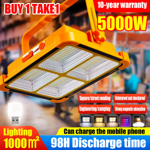 BUY 1 TAKE 1 Solar portable emergency light Outdoor waterproof ip67 solar light Camping light 3000W charging light Mobile power warning light USB rechargeable