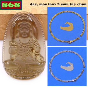 Mặt dây chuyền Bất động minh vương đá obsidian 2.2 x 3.6 cm 3.2 x 5 cm kèm vòng cổ dây chuyền inox + móc inox Phật bản mệnh