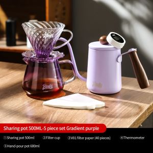 BINCOO Coffee Pour Over Set Glass Dripper Cup Manual Coffee Grinder Drip Pour‑Over Coffee Set Coffee Brewing