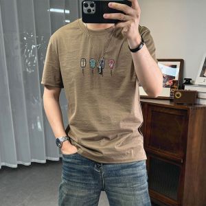 ✅ Cotton and Linen Short Sleeve T Mens Printed Youth Round Neck Slim Fit Thin T-Shirt .C