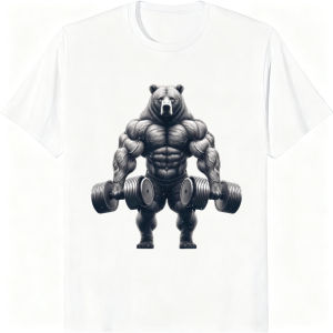 [Local Stock] VCC  Cartoon Muscular Bear Dumbbells Fitness Gym Workout Design T-shirt Crew Neck Short Sleeve Soft Y2k Man Women Tshirt Cotton Tees