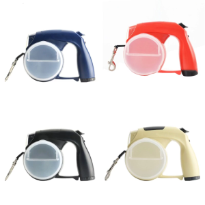 Retractable Dogs Walking Leash with Led Light Bag Holder Water Bowl One Button Locks & Release for Small Dogs