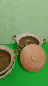 Set 3 nồi đất trán men nhí 15 cm kèm rế tre