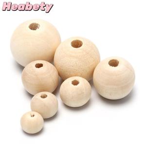 Heabety Round Wood Spacer Bead Natural Unpainted Wooden Ball Beads DIY Craft Jewelry