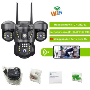 V380 Pro Kamera Luar Ruangan WiFi 4G Lensa Tiga Audio Dua Arah Penglihatan Malam Deteksi Gerak Kamera CCTV Tahan Air