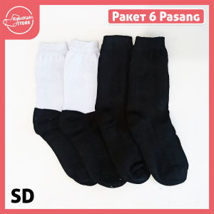 Kaos Kaki Sekolah Putih Hitam SD SMP SMA Panjang Katun isi 6 Pasang
