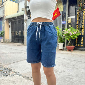 Quần short jean nữ ống rộng quần ngố lững bò lưng chun  dây rút co giãn có bigsize  40-90KG
