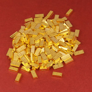 100PCS Emas Batangan Mainan Kecil 13*06cm Mainan Emas Batangan Bahan Paduan Mini Fake Gold Bar Untuk Props Hiasan Feng Shui Rumah