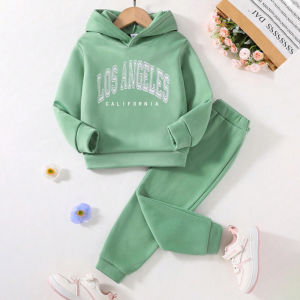 Gấu Lãnh Đạo Trẻ Em quần áo bé gái Bộ 2023 Mới Mùa Đông in chữ cái Hoodies Và quần màu đơn 2Pcs Bé Cô Gái Của Quần Áo Phù Hợp Với Trang Phục