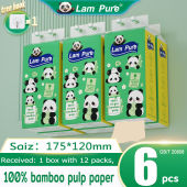 [6 Pack] LamPure Panda-Patterned Bamboo Pulp Tissue 800 Sheets 4 Ply/Pack (120mm x 175mm) | Eco-Friendly Family Pack Thick & Soft Biodegradable Bulk Packaging