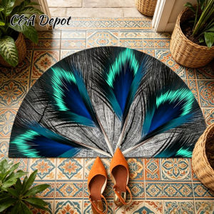 40x80cm Semicircle Floor Mat Mandala Diya Carpet Velvet Doormat Anti-slip Half Round Entrance Door Mat Deepavali Decorations Rangoli Kolam rug Home Decor Multiple Patterns