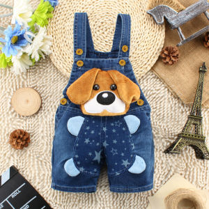 DIIMUU Baby Overalls Toddler Denim Short Pants Infant Cartoon Shorts