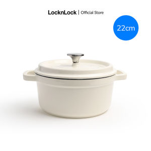 Nồi gang 2 tay cầm LocknLock 22-24cm nắp chịu nhiệt lòng nồi tráng men cao cấp dùng được cho mọi loại bếp CIC2205REDCIC2205WHTCIC2405REDCIC2405WHT