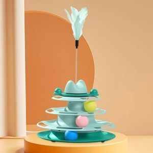 Cat Toy Interactive Turntable Tower 4 Tier with Balls Spinning Self Hey Automatic Tease Pet Supplies for Indoor Kittens Cats Funny Entertainment