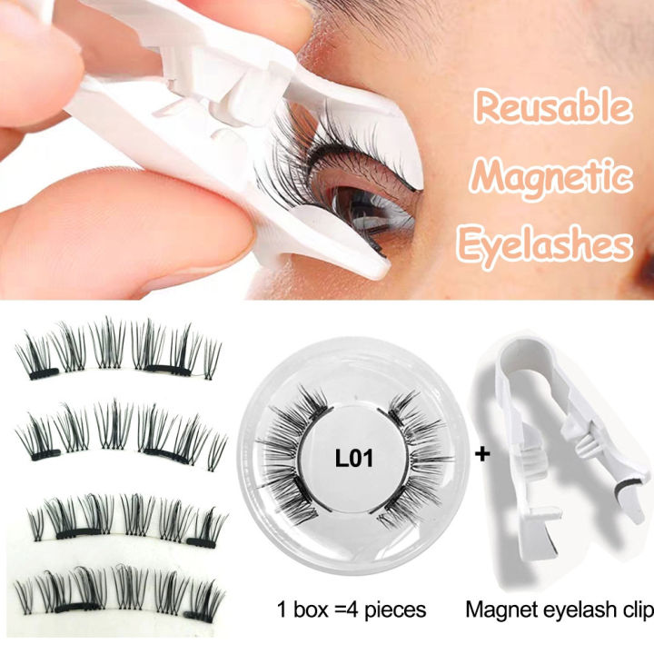 4pieces(1 False Eyelash With Clip Reusable Natural