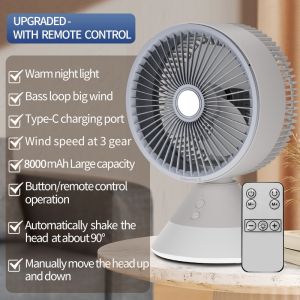 👍SG Local Stock Remote Auto Oscillating Desk Fan Air Circulation Fan with Night Light 8000mAh USB Rechargeable Table Fan