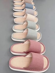 [Free Shipping] Japanese-Style Minimalist Linen Slippers For Women Suitable For All Seasons Indoor Home Use Non-Slip Breathable Cotton-Linen Fabric Slippers For Men Spring And Autumn