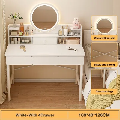 Nordic Simple Vanity Table With Led Light Mirror With Drawer Dresser Make Up Table Modern Dresser