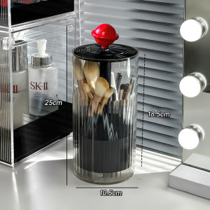 2025รุ่นใหม่ กล่องเก็บแปรงแต่งหน้า มีฝาปิด แบบกดยกฐานได้ กันฝุ่น ไม่หนีบแปรง ใส่แปรงแต่งหน้า