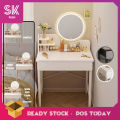 SKPLUS 60cm Bedroom Dressing Table Aesthetic Vanity Makeup Desk With Round Mirror LED Light Drawer - Fulfilled by SKPLUS. 