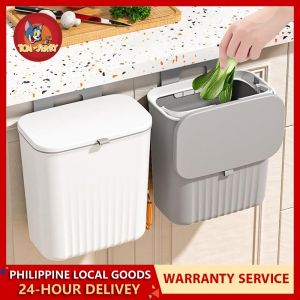 TOM 9L Trash Can with Cover Wall Mounted Hanging Trash Bin For Kitchen Cabinet Door With Lid trashcan Hanging Slide Garbage Bin COD