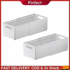 2Pcs Retractable Storage Box with Handles Drawer Organizer Plastic Drawer Storage Box Expandable Storage Boxes for Kitchen Cabinets Wardrobes Bathroom