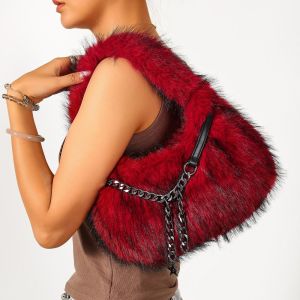 OOC Di động Túi đeo vai giả lông thú Dây chuyền ngôi sao Y2k Túi Hobo mềm mại Thanh lịch Lông tơ Túi xách làm từ chất liệu PU. Hàng ngày