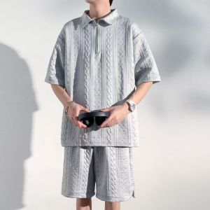 2024 Summer short-sleeved shorts casual suit loose and stylish half-sleeved with a lapel collar and a two-piece set for men ins