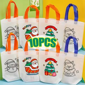 20/30Pcs Christmas DIY Graffiti Bags Handmade Painting Non-Woven Bag New Year Party Kids Drawing Educational Gifts