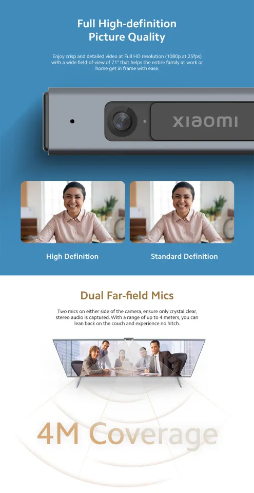 XIAOMI Mi TV Webcam FHD Plug and Play, Dual Far-field Mics, Multi-Compatible Smart TV Webcam External HD Camera Model- LSXTM7-1