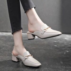 [Free Shipping] Stylish Square-Toe Slippers For Women Versatile Fashionable Lightweight Slip-On Suitable For Outdoor Wear Perfect For Taking Photos Black