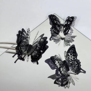 Minwen Punk Butterfly Ring Black Exaggerate Gothic Three-Dimensional Vintage Finger Rings Butterfly Ring For Women Jewelry Accessories Gift