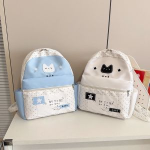 KEYOOL Large Capacity Polka Dot Backpack Cat Lightweight Cartoon Mochilas White Schoolbags Outdoor
