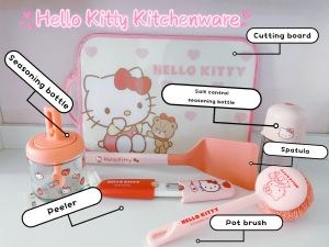 Hello Kitty Melody 6pcs set Kitchenware cutting board spatula peeler seasoning bottle pot brush 凯蒂猫美乐蒂6 件套厨房厨具砧板铲子削皮刀